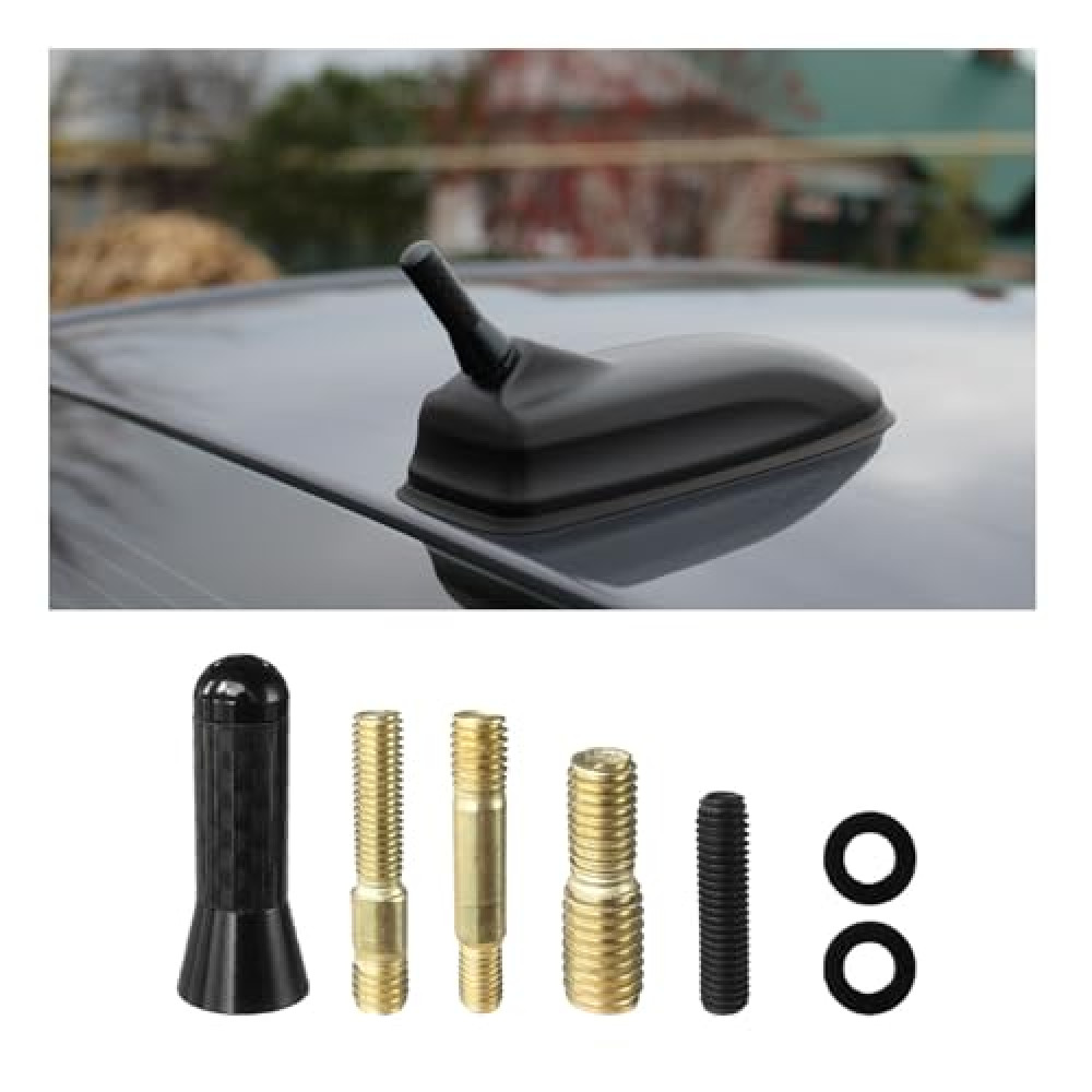 Sylvil Car Short Antenna, 1.37" Stubby Aluminum Radio Antenna Replacement, Carbon Fiber Antenna Kit with Screws, AM/FM Roof Mount Car Radio Reception Antenna Mast for Most Cars SUVs (Black)