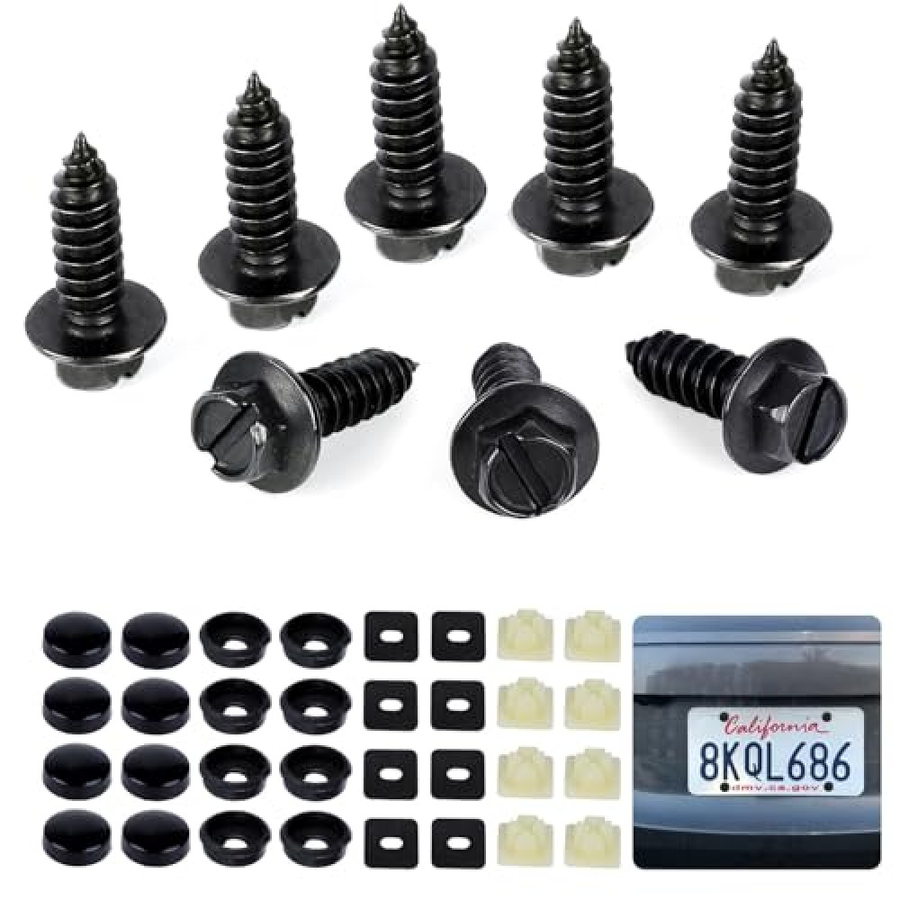Syocsek 8 Pack Car License Plate Frame Screws, 3/4 x 1/4 Inch Black Metal Bolts With Cap Backing Anchors, Fastener Nut for Frames and Covers on Domestic Cars, Trucks, SUVs