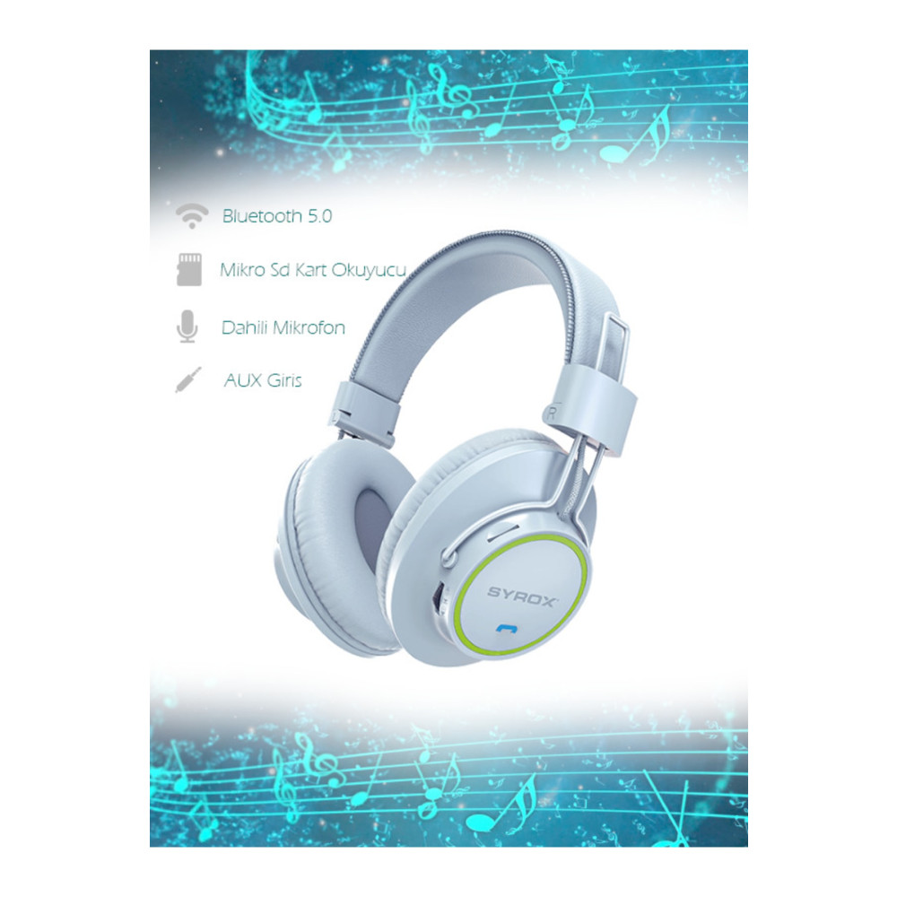 Syrox S26 Kablosuz Bluetooth Kulaklık Hafıza Kartlı Beyaz Kulak Üstü Kulaklık Fiyatı