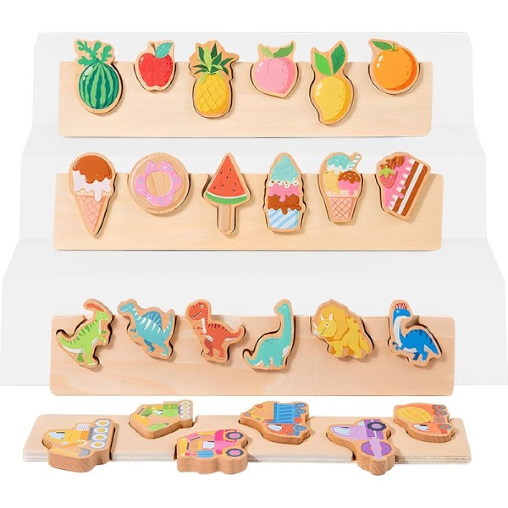 Szjiede Bebekler Için Montessori Oyuncakları 12-18 Ay Bebekler Için Ahşap Şekil Bulmacalar 1-3, Montessori Bulmaca Tatlı Meyve Dinozor Araba Biliş ... Eğitici Oyuncak Fiyatı