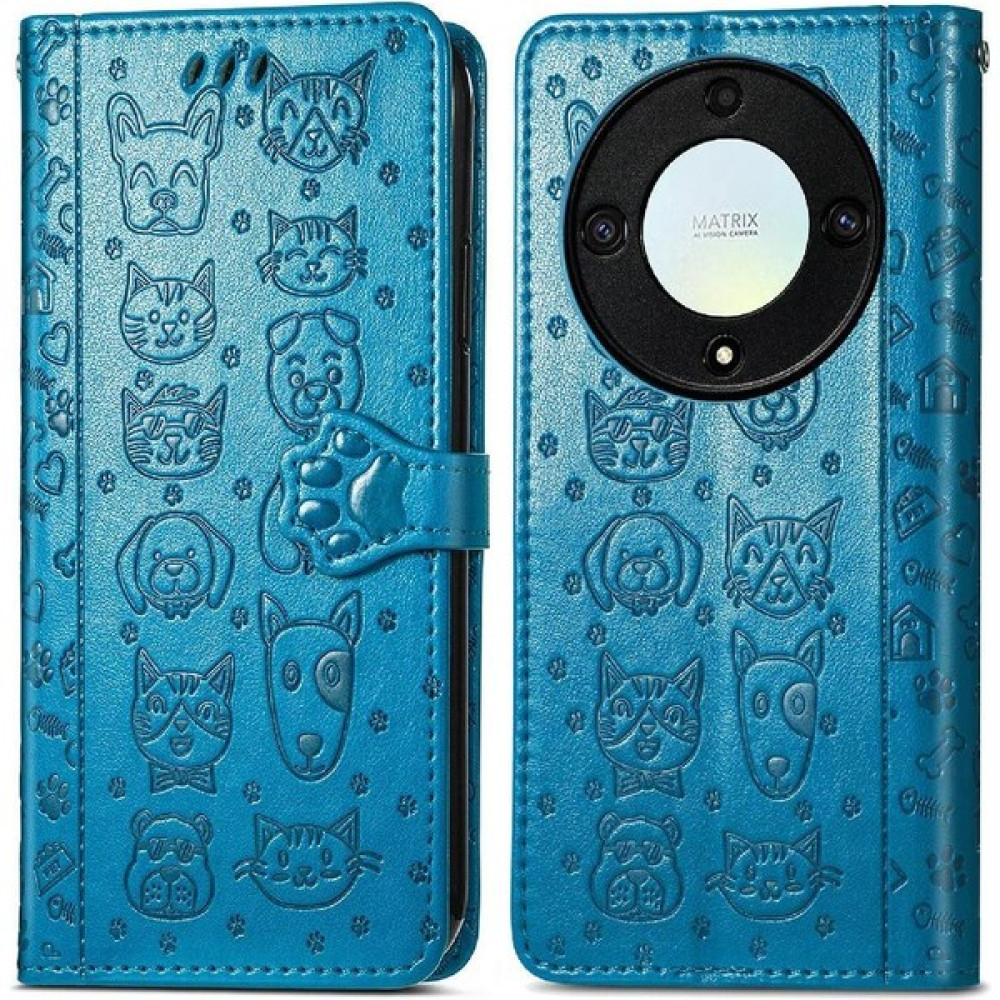SZY Mall Huawei Onur X9A Karikatür Hayvanlar Için Kılıf Kısa Kayış Deri Kılıf Flip (Yurt Dışından) - Mavi - Honor X9a Cep Telefonu Kılıfı Fiyatı