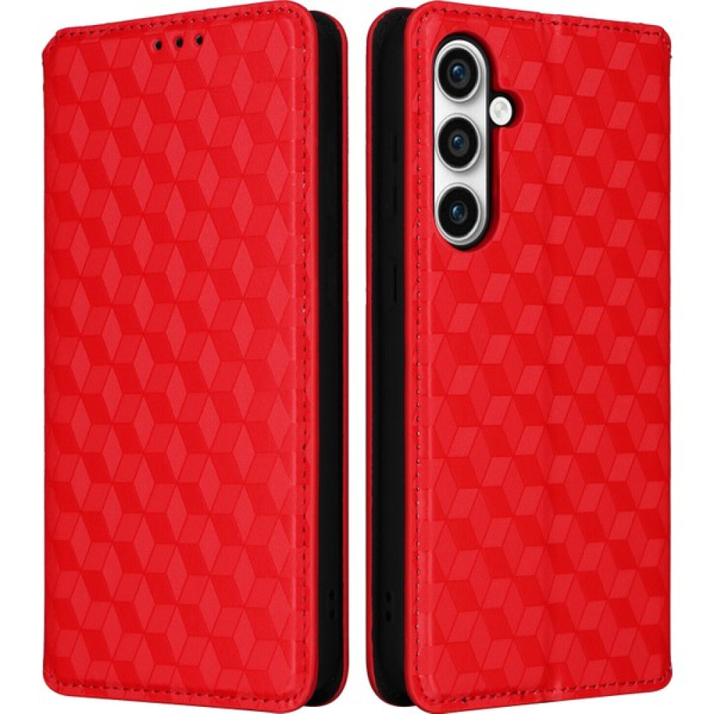 SZY Mall Samsung Galaxy S23 Fe Cüzdan Hakiki Deri Darbeye Dayanıklı Tpu Kılıf Standı Dayanıklı Flip Kitap Katlanır (Yurt Dışından) - Açık Kırmızı Cep Telefonu Kılıfı Fiyatı