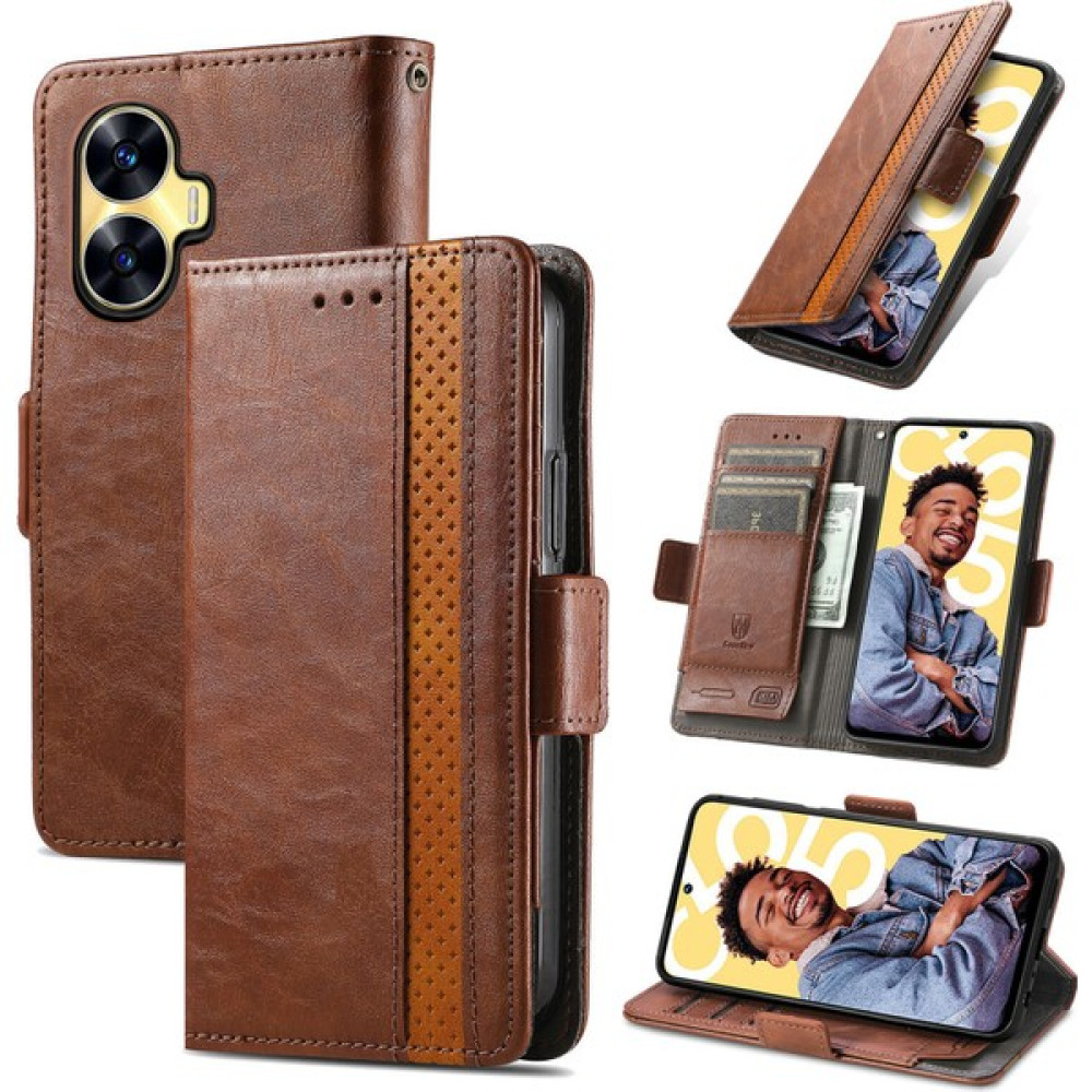 SZY Market Realme C55 Cüzdan Kılıfı, Kart Tutuculu Pu Deri Flip Kılıf Rfıd Engelleme Kickstand Telefon Kapağı (Yurt Dışından) - Kahverengi Cep Telefonu Kılıfı Fiyatı