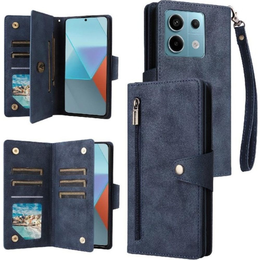 SZY Market Xiaomi Redmi Not Için Kılıf 13 Pro Fermuar Cüzdan Kapak ile El Kayışı (Yurt Dışından) - Mavi - Redmi Note 13 Pro Cep Telefonu Kılıfı Fiyatı