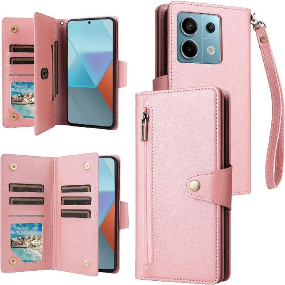 SZY Market Xiaomi Redmi Not Için Kılıf 13 Pro Fermuar Cüzdan Kapak ile El Kayışı (Yurt Dışından) - Pembe - Redmi Note 13 Pro Cep Telefonu Kılıfı Fiyatı
