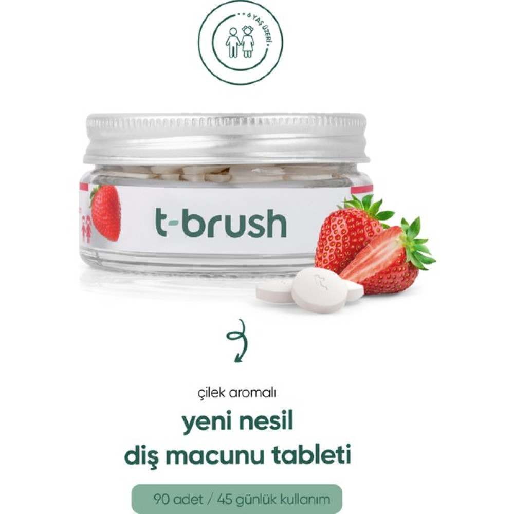 T-Brush Çilekli Çocuk Doğal Diş Macunu Tableti - Florürlü - Glutensiz - Vegan - 90 Tablet - 1 Diş Macunları Fiyatı