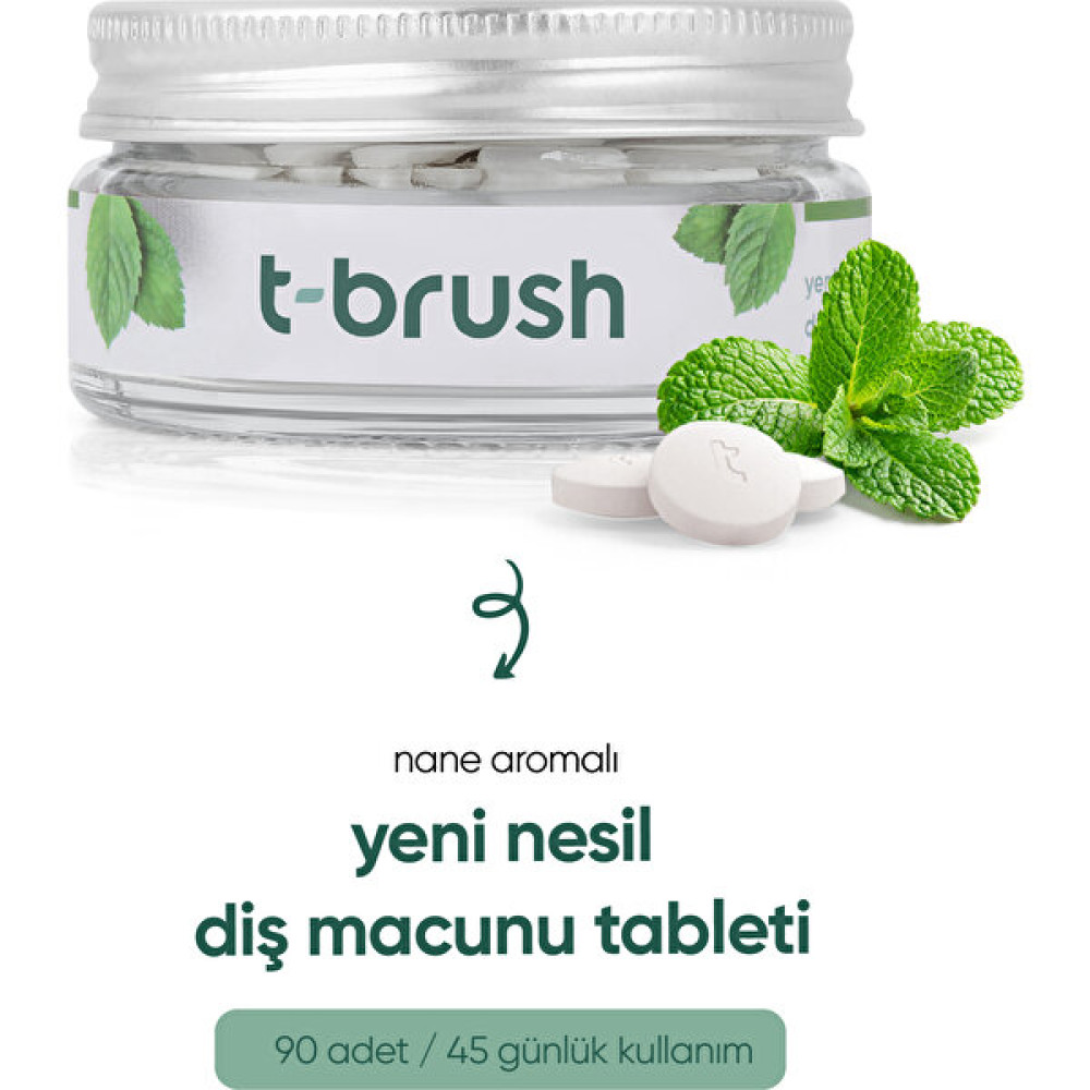 T-Brush Nane Aromalı Doğal Diş Macunu Tableti - Florürlü - Glutensiz - Vegan - 90 Tablet - 1 Diş Macunları Fiyatı