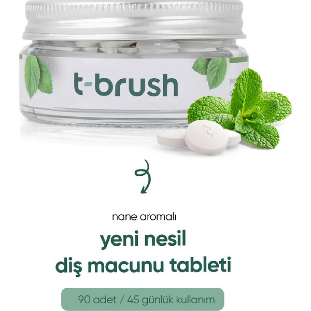 T-Brush Nane Aromalı Doğal Diş Macunu Tableti - Florürsüz - Glutensiz - Vegan - 90 Tablet - 1 Diş Macunları Fiyatı