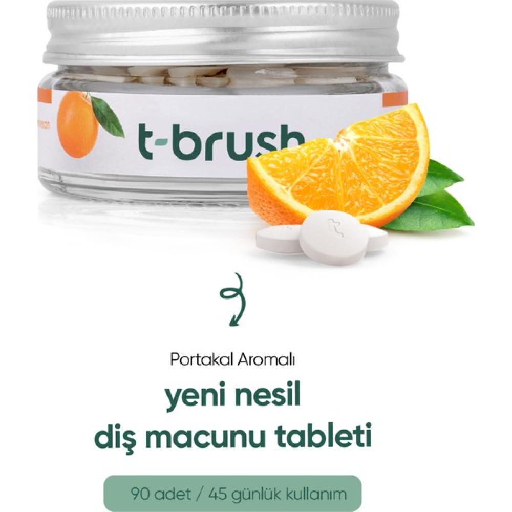 T-Brush Portakallı Doğal Diş Macunu Tableti - Florürsüz - Glutensiz - Vegan - 90 Tablet - 1 Diş Macunları Fiyatı