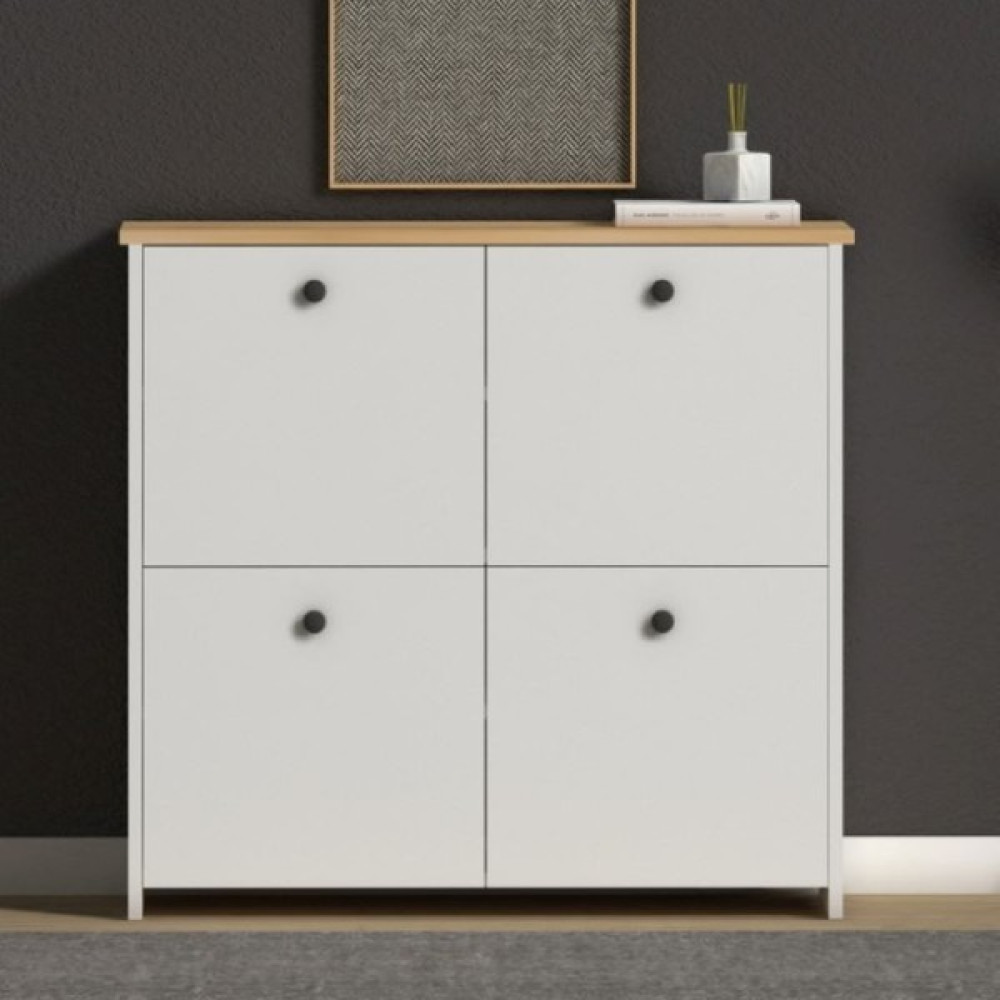T Designo Pelin 4 Raflı 4 Kapaklı Modern Ayakkabılık-Ayakkabı Dolabı-Konsol Beyaz Ayakkabılık Fiyatı