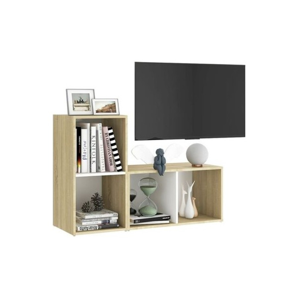T Designo Tdesıgno Maya Kitaplıklı Televizyon Sehpası - Ünitesi -Kitaplık-Meşe Beyaz 90 cm 4 Raflı - Beyaz Meşe Tv Ünitesi / Sehpası Fiyatı