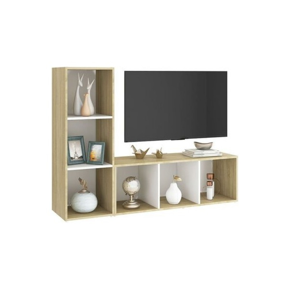 T Designo Tdesıgno Onur Kitaplıklı Televizyon Sehpası - Ünitesi -Kitaplık-Meşe Beyaz 120 cm 6 Raflı - Beyaz Meşe Tv Ünitesi / Sehpası Fiyatı