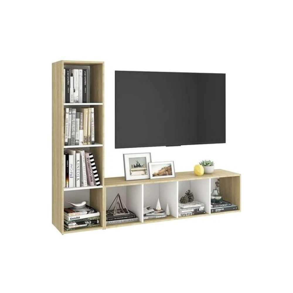 T Designo Tdesıgno Rengul Kitaplıklı Televizyon Sehpası - Ünitesi -Kitaplık-Beyaz 150 cm 8 Raflı - Beyaz - Meşe Tv Ünitesi / Sehpası Fiyatı