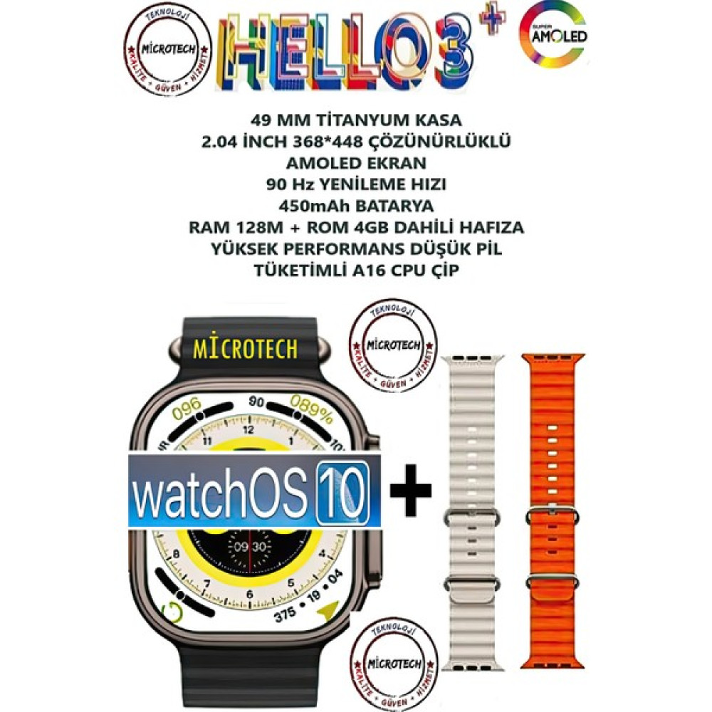 T-Max Hello Watch 3+ Plus Watch 9 Ultra 2 (Son Seri Yeni Üretim 3 Kordonlu) - Siyah Diğer Fiyatı