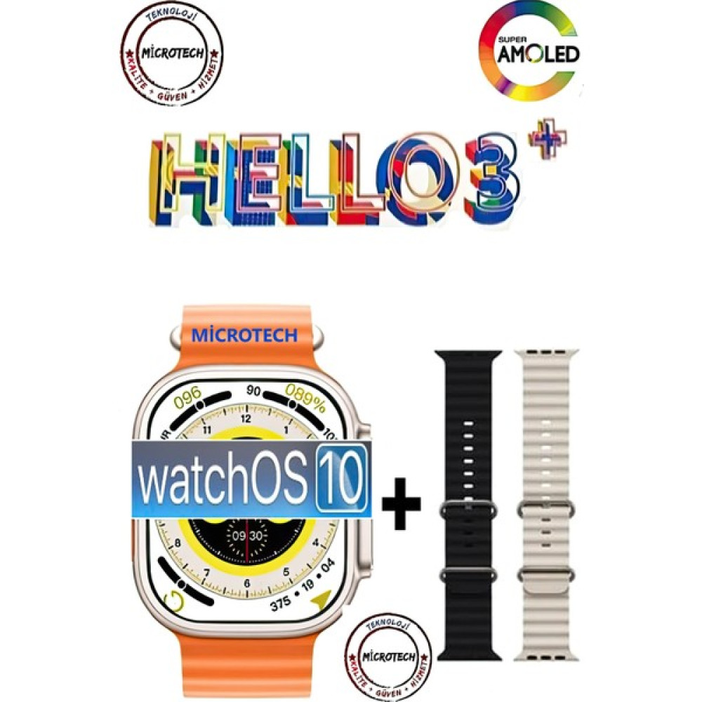 T-Max Hello Watch 3+ Plus Watch 9 Ultra 2 (Son Seri Yeni Üretim 3 Kordonlu) - Turuncu Diğer Fiyatı