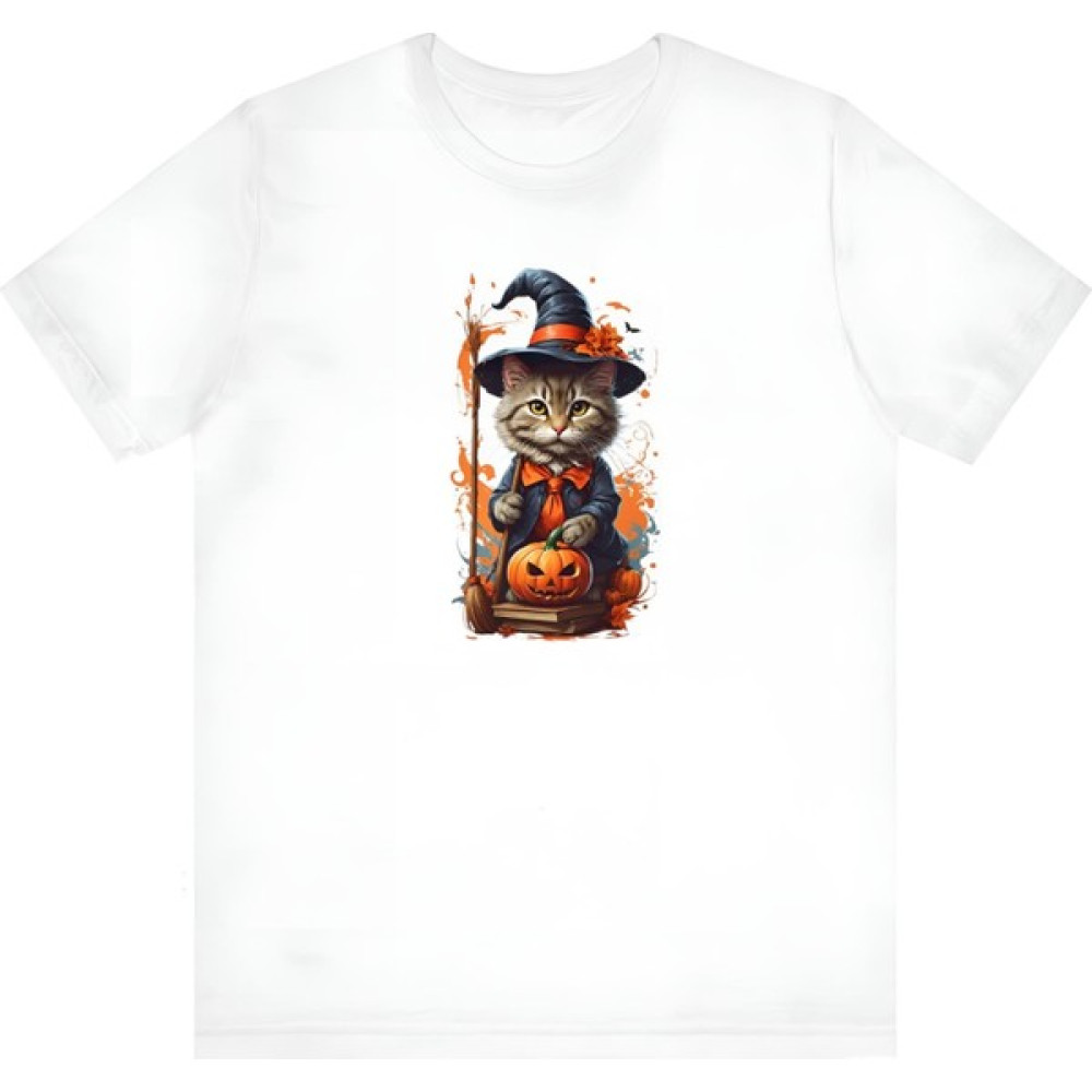 T-Shirt Cin / Cadı Kedi Baskılı Beyaz Renk Tişört Bayan T-shirt Fiyatı