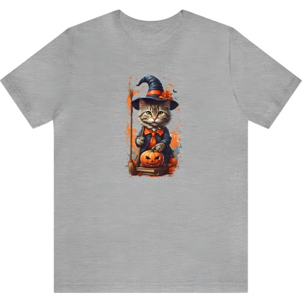 T-Shirt Cin / Cadı Kedi Baskılı Gri Renk Tişört Bayan T-shirt Fiyatı