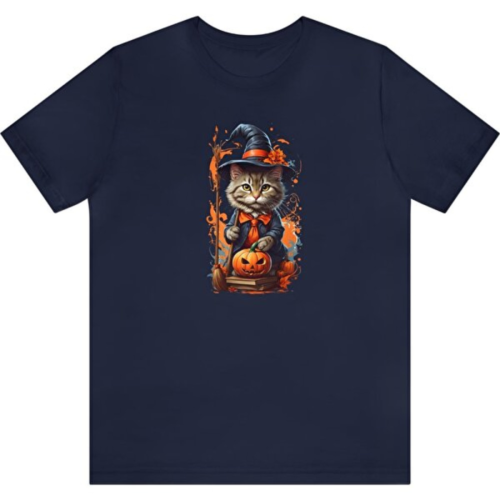 T-Shirt Cin / Cadı Kedi Baskılı Lacivert Renk Tişört Bayan T-shirt Fiyatı