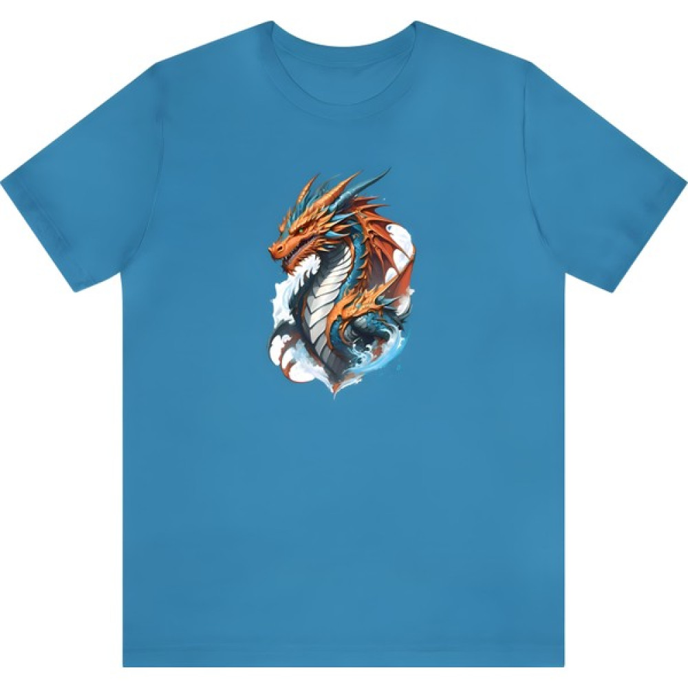 T-Shirt Cin / Ejderha Baskılı Turkuaz Renk Tişört Erkek T-shirt Fiyatı