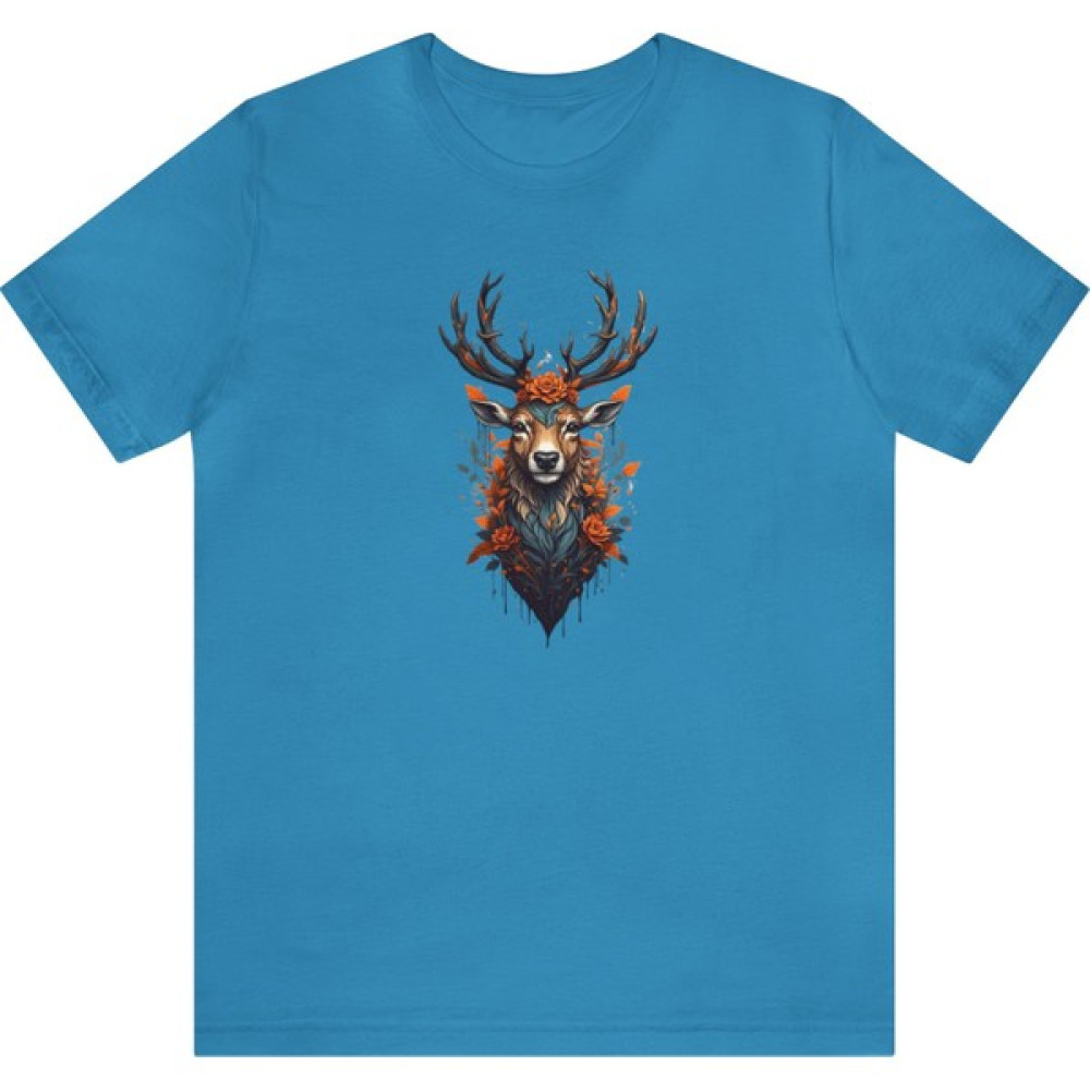 T-Shirt Cin / Geyik Baskılı Turkuaz Renk Tişört Bayan T-shirt Fiyatı