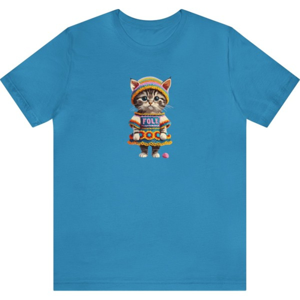 T-Shirt Cin / Şapkalı Kedi Baskılı Turkuaz Renk Tişört Bayan T-shirt Fiyatı