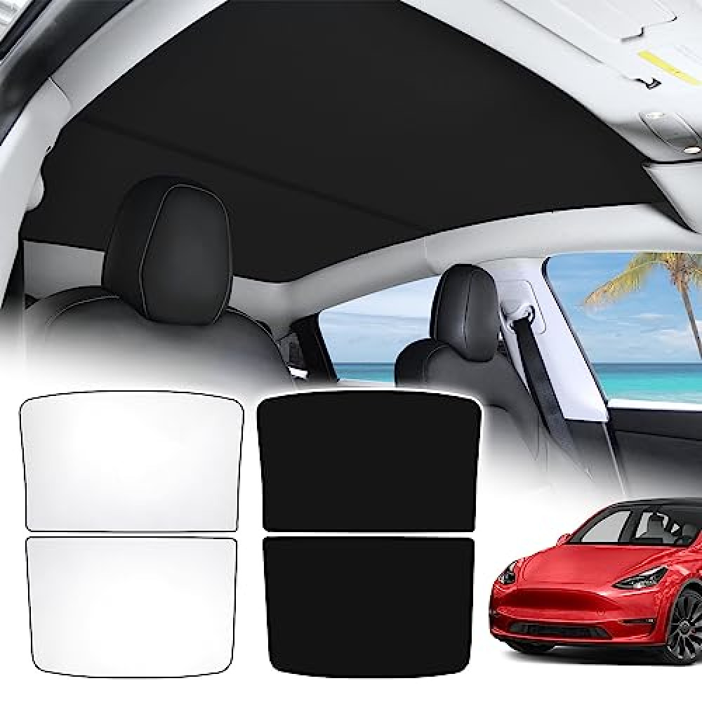 T TGBROS Roof Sunshades for Tesla Model Y 2021-2023 2024 Tesla Model Y Glass Roof Sunshade Sunroof Sun Protection Heat Insulation Sun Shield Non-Sag Foldable Reflective Covers