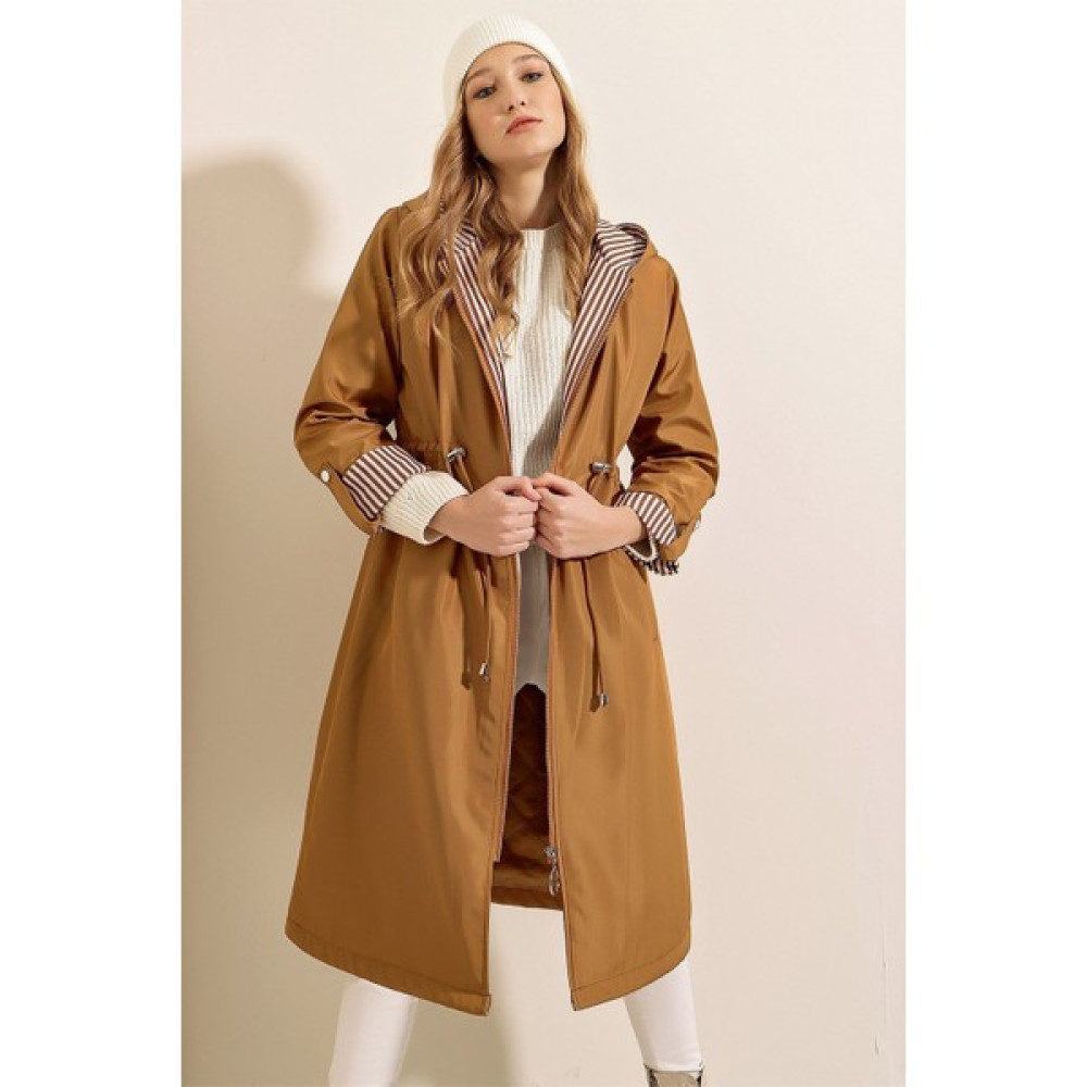 Taba Bel Büzgülü Trenchcoat Kadın Trençkot Fiyatı