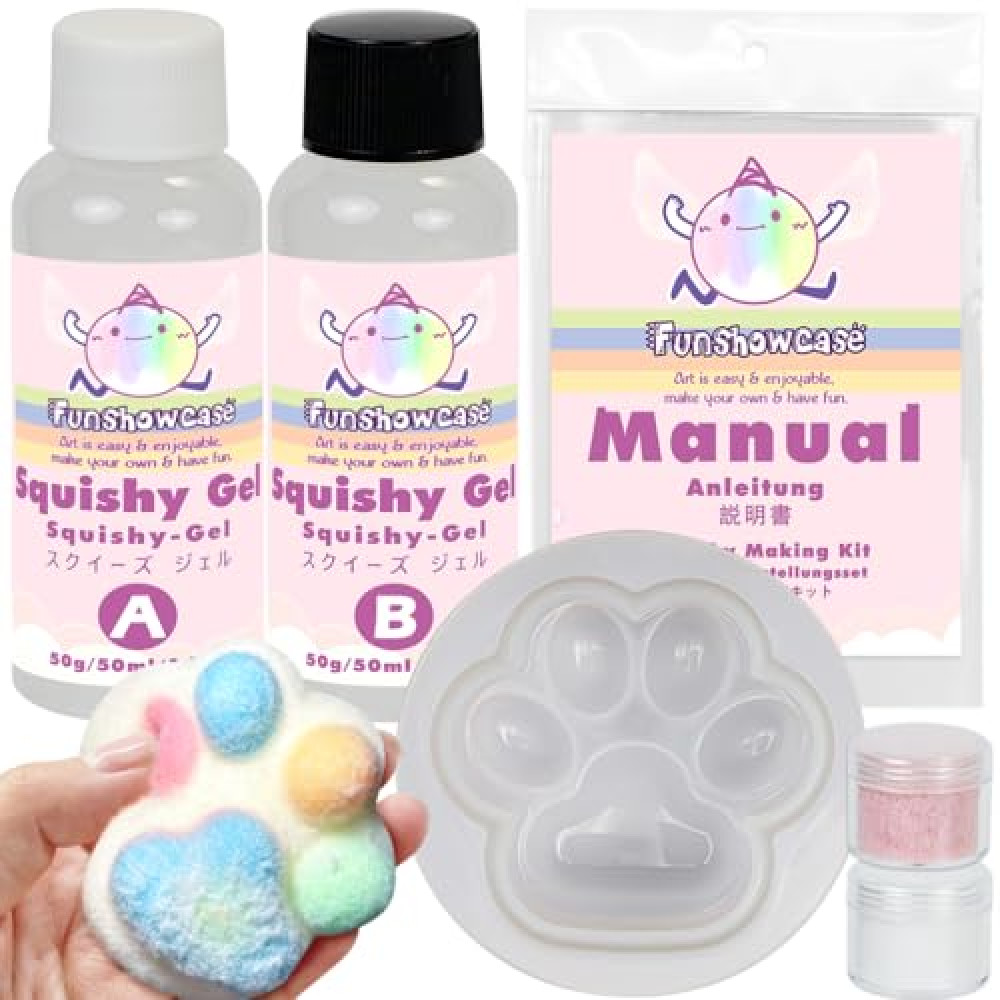 Taba Squishy Kit Set Liquid Gel+3" Paw Silicone Mold+Flocking