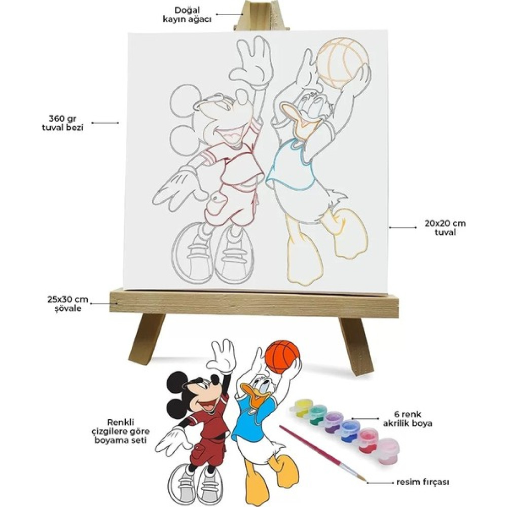 Tabdiko Renklerle Çocuk Boyama Hobi Setleri 20 x 20 cm Tuvale Şasesine Gerili Mickey Mouse ve Donald Duck Sanatsal Malzemeler Fiyatı