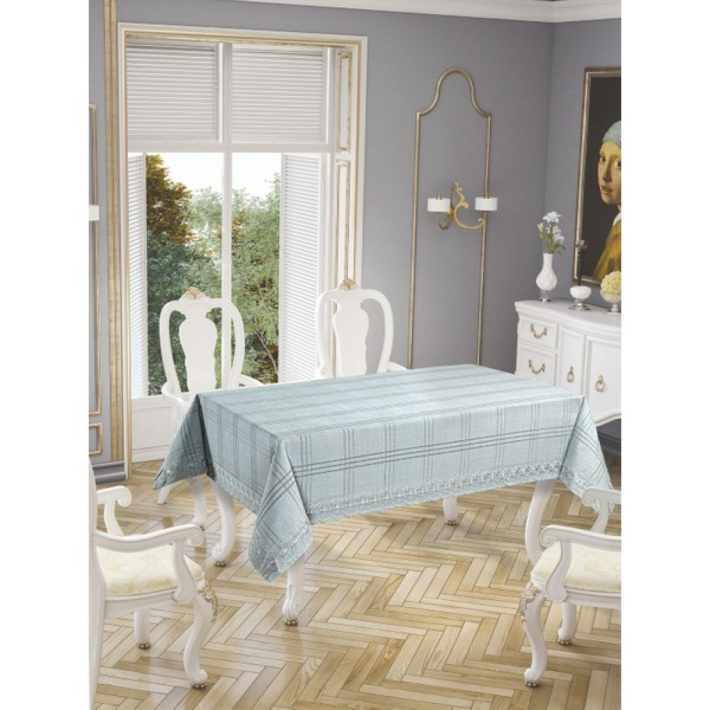Tabe Keten Efektli Leke Tutmaz Dantelli Luks Masa Örtüsü 160X220 cm - Renkli - 160 x 220 cm Masa Örtüsü Fiyatı