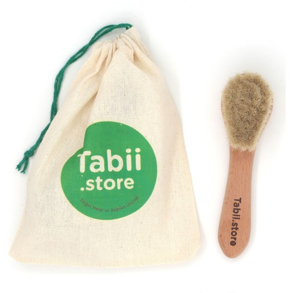 Tabii Store - %100 Doğal Keçi Kılı Bebek Fırçası - Özel Ham Bez Kese Hediyeli Bebek Saç Fırça-Tarak Fiyatı
