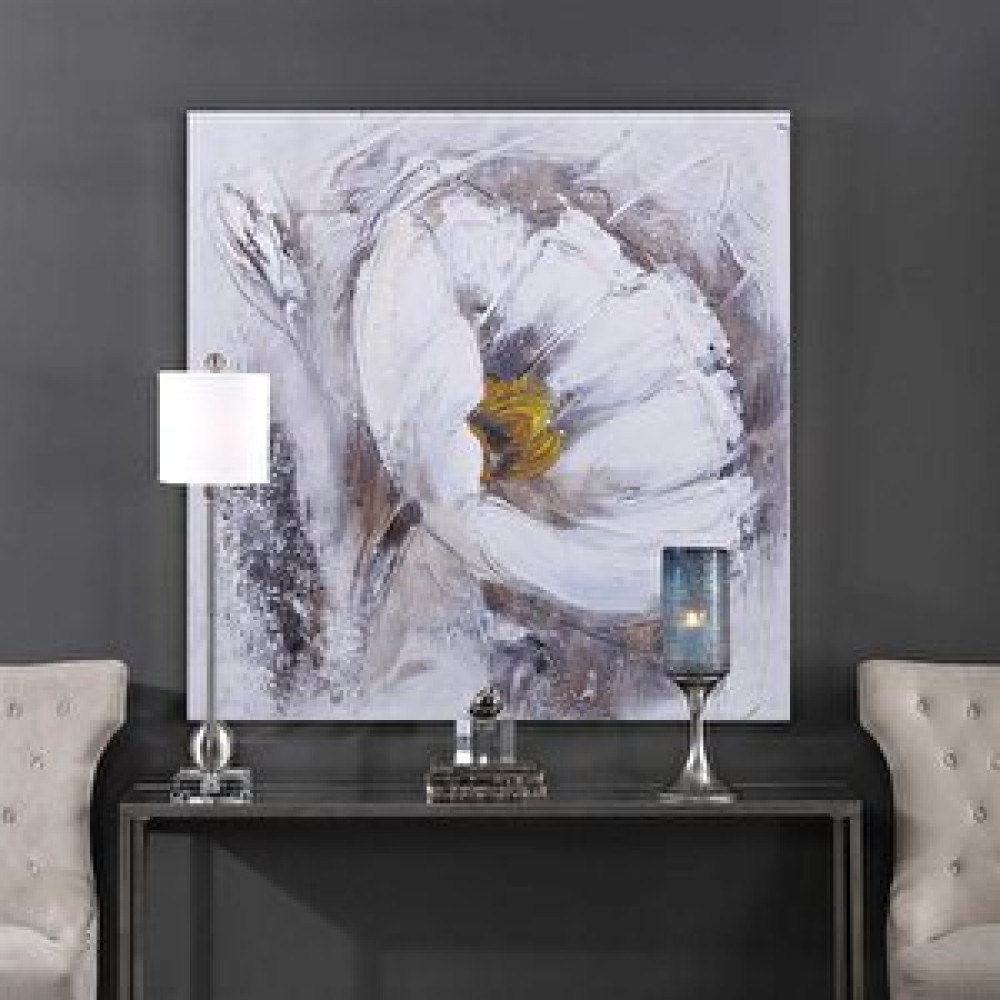 Tablo Life Beyaz Çiçek - Yağlı Boya Dokulu Tablo Çerçeve - Siyah 80x80 cm Tablo & Poster Fiyatı