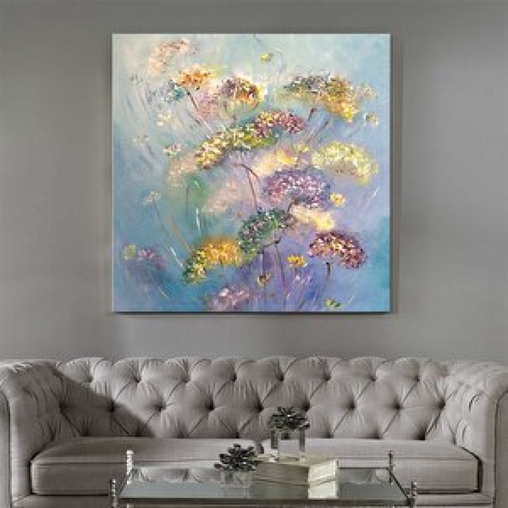 Tablo Life Çiçekler - Yağlı Boya Dokulu Tablo Çerçeve - Siyah 100x100 cm Tablo & Poster Fiyatı
