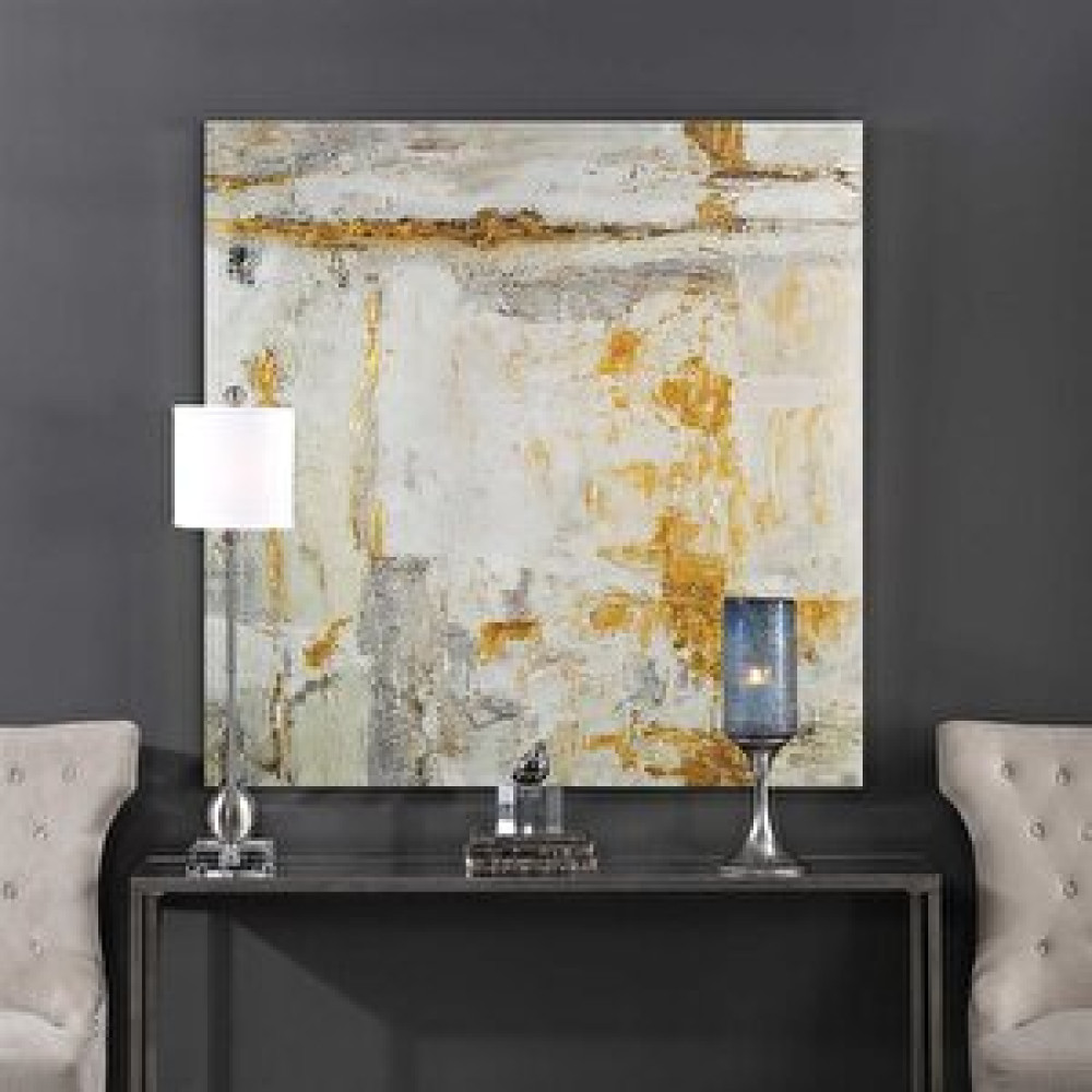 Tablo Life Soyut Altın Sarısı - Yağlı Boya Dokulu Tablo Çerçeve - Gümüş 120x120 cm Tablo & Poster Fiyatı