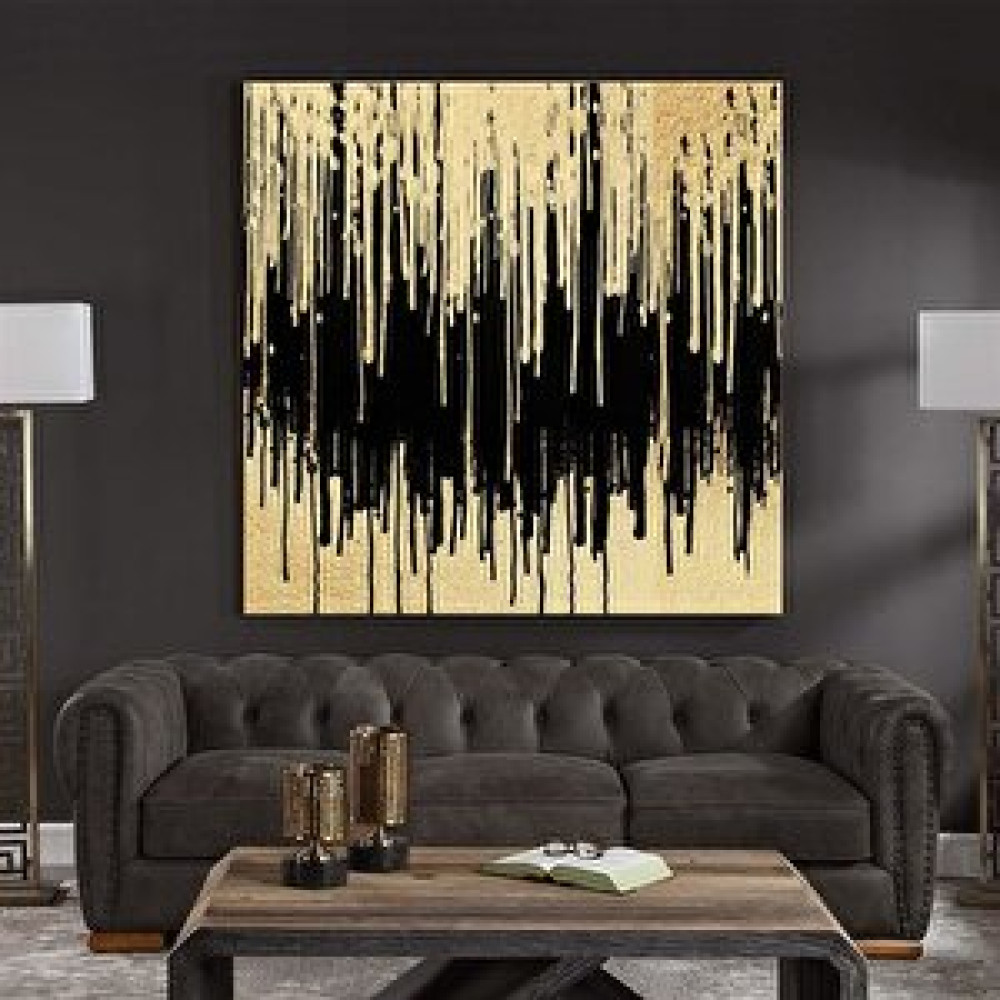 Tablo Life Soyut Dışavurum - Yağlı Boya Dokulu Tablo Çerçeve - Gold 100x100 cm Tablo & Poster Fiyatı