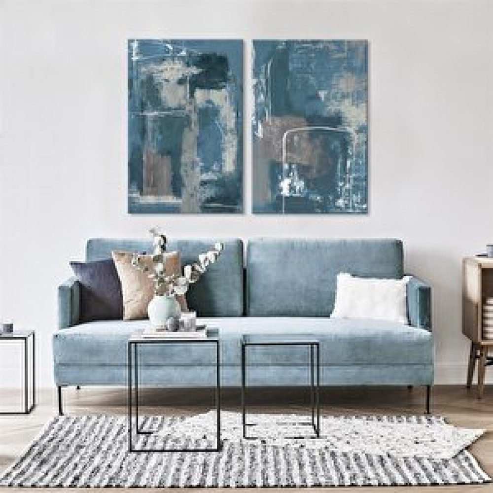 Tablo Life Soyut İkili Set Mavi - Yağlı Boya Dokulu Tablo Çerçeve - Gümüş 90x120 cm Tablo & Poster Fiyatı