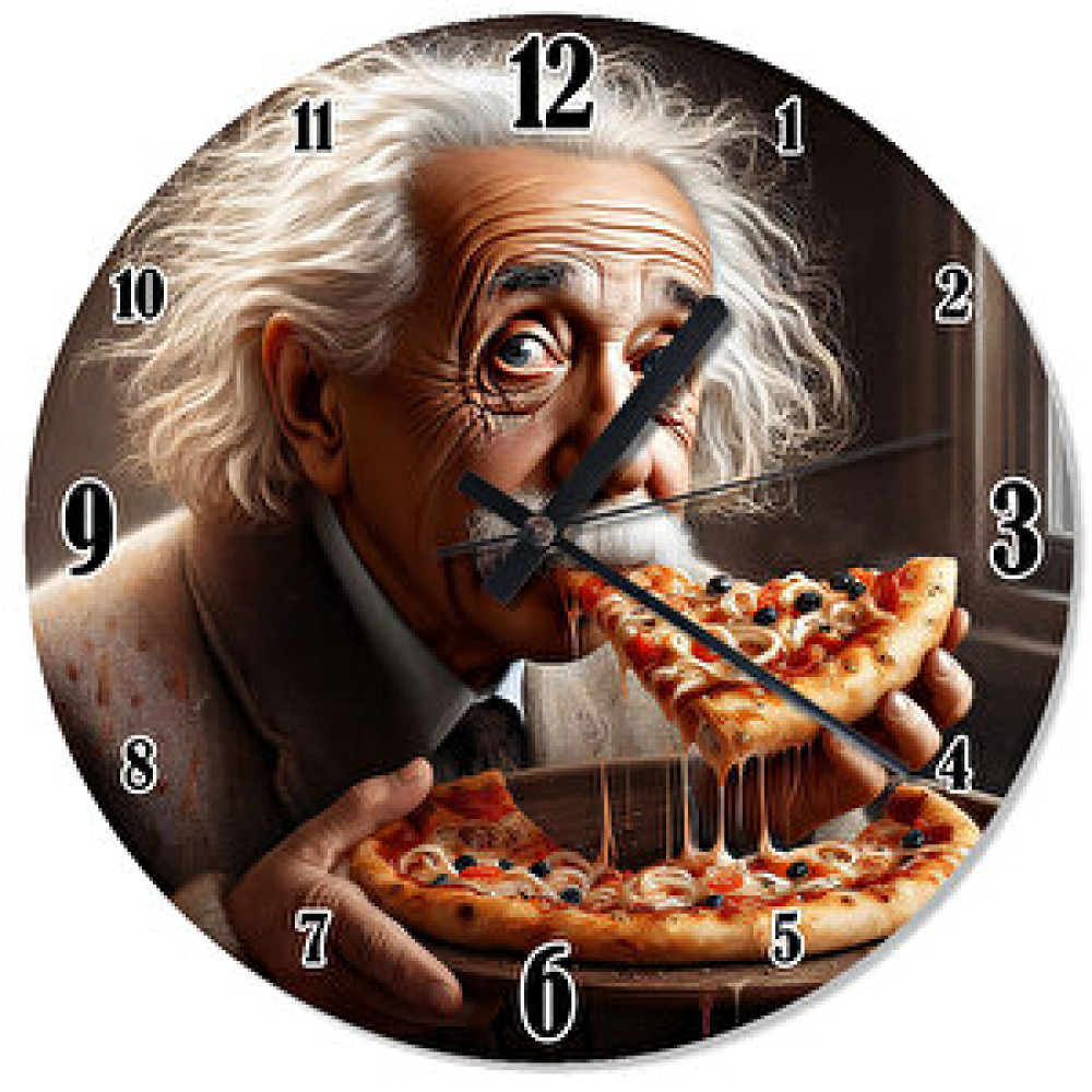 Tablomega Pizza Yiyen Albert Einstein Analog Duvar Saati Dekoratif Saat Fiyatı