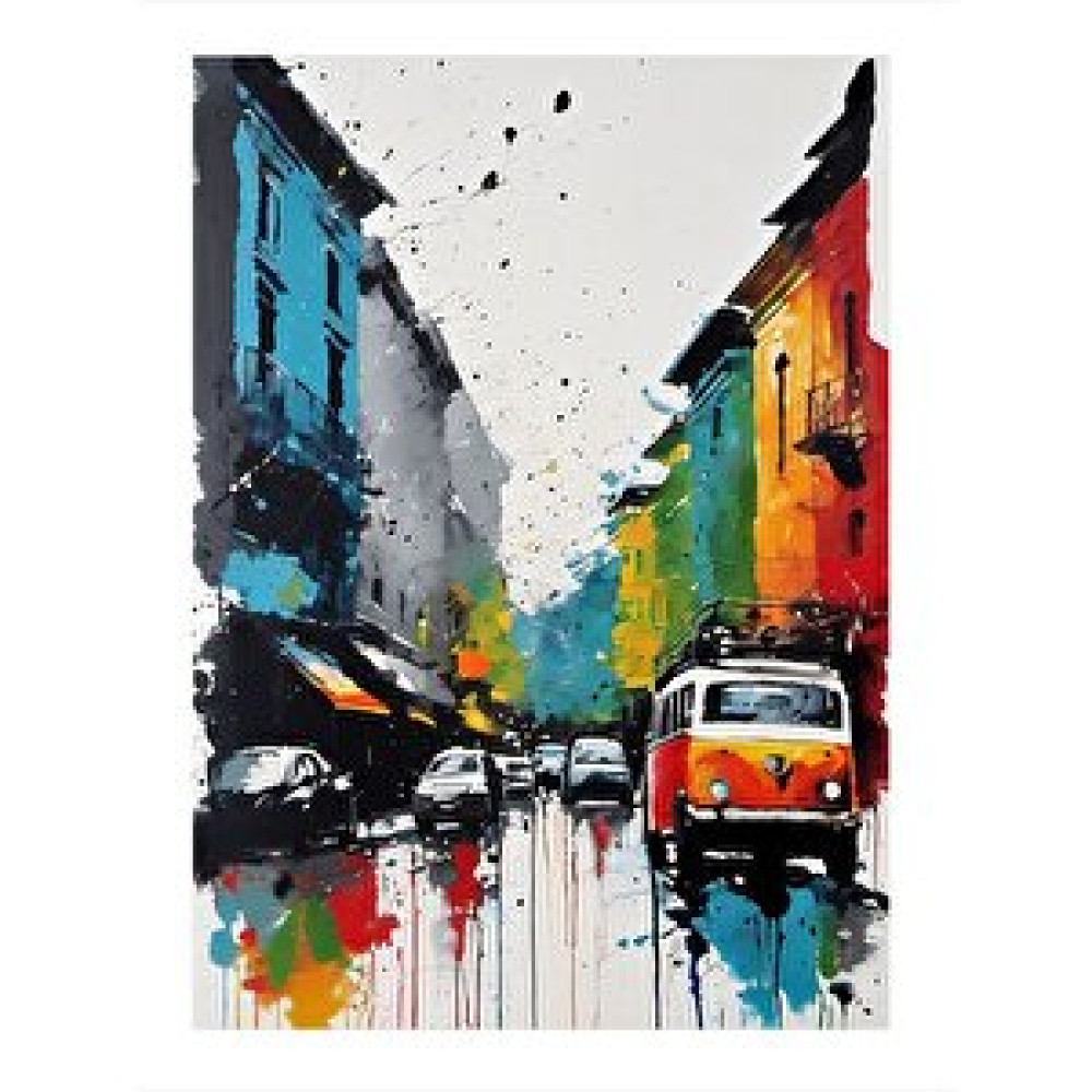 Tablomega Renkli Şehir Ve Arabalar Dekoratif Ahşap Tablo 35cm X50cm 35x50 cm Tablo & Poster Fiyatı