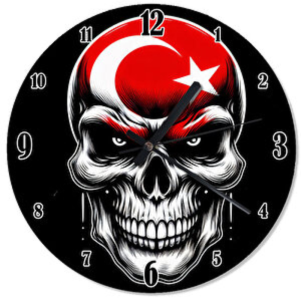 Tablomega Türk Bayraklı Kurukafa Şekilli Duvar Saati Dekoratif Saat Fiyatı