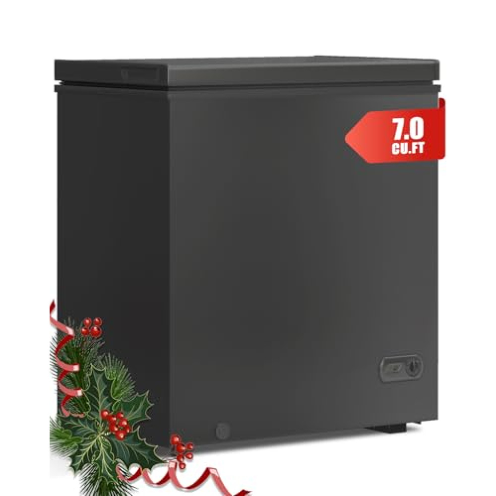 TABU 7.0 Cubic Feet Chest Freezer,Top Opening Compact Deep Freezer with 7 Level Adjustable Thermostat & Removable Basket, Freestanding (Black, 7.0 Cu.Ft.)
