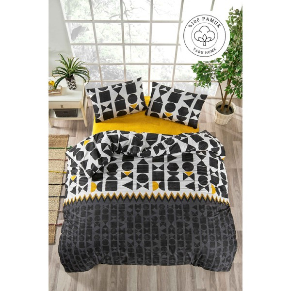 Tabu Home %100 Pamuklu Etnik Çift Kişilik Nevresim Seti - Hardal - Siyah - 200 x 220 cm Nevresim Takımı Fiyatı