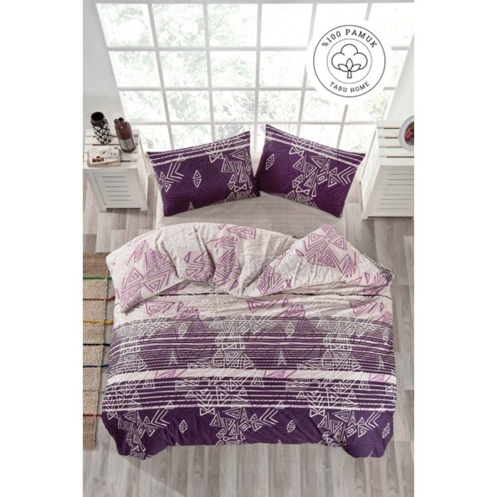 Tabu Home %100 Pamuklu Pyramid Çift Kişilik Nevresim Seti - Beyaz - Mor - 200 x 220 cm Nevresim Takımı Fiyatı