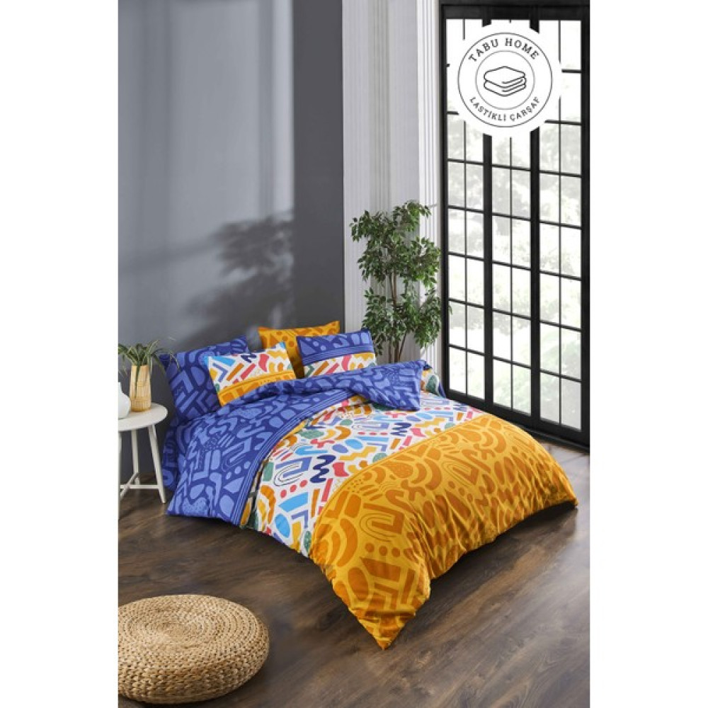 Tabu Home Doodle Renkli Çarşafı Lastikli Çift Kişilik Nevresim Takımı - 160 x 200 cm Nevresim Takımı Fiyatı