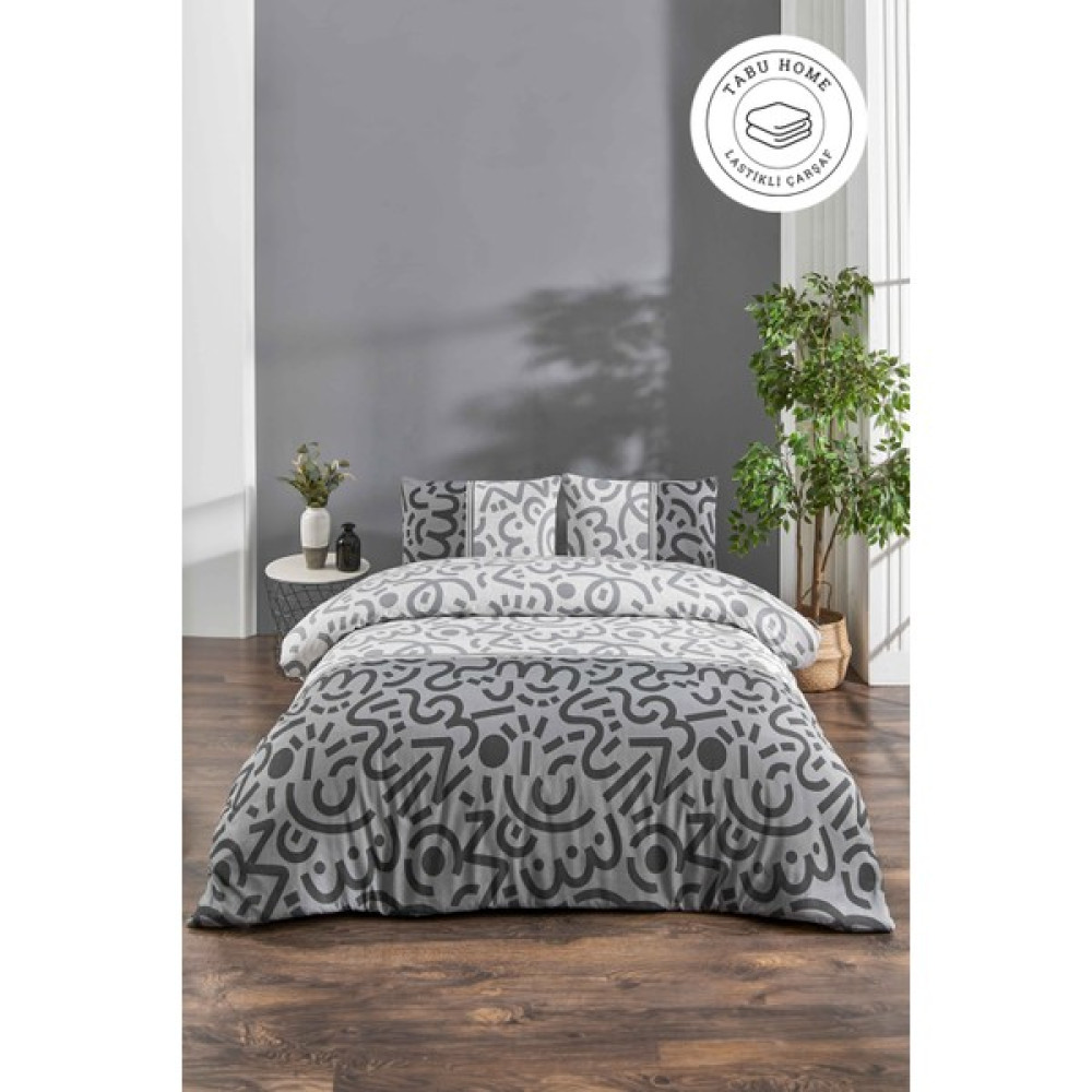 Tabu Home Doodle Siyah Çarşafı Lastikli Tek Kişilik Nevresim Takımı - 100 x 200 cm Nevresim Takımı Fiyatı
