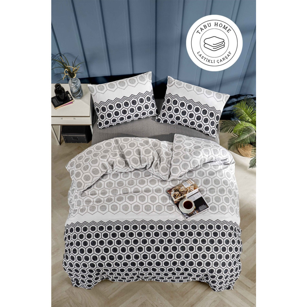 Tabu Home Geometrik Çarşafı Lastikli Antrasit Çift Kişilik Nevresim Takımı Nevresim Takımı Fiyatı