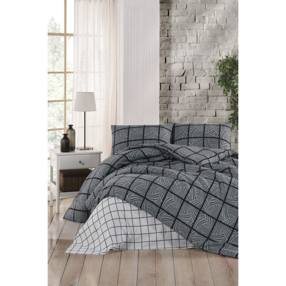Tabu Home Hypnos Kareli Tek Kişilik Nevresim Takımı - 160 x 220 cm - Antrasit - Gri Nevresim Takımı Fiyatı