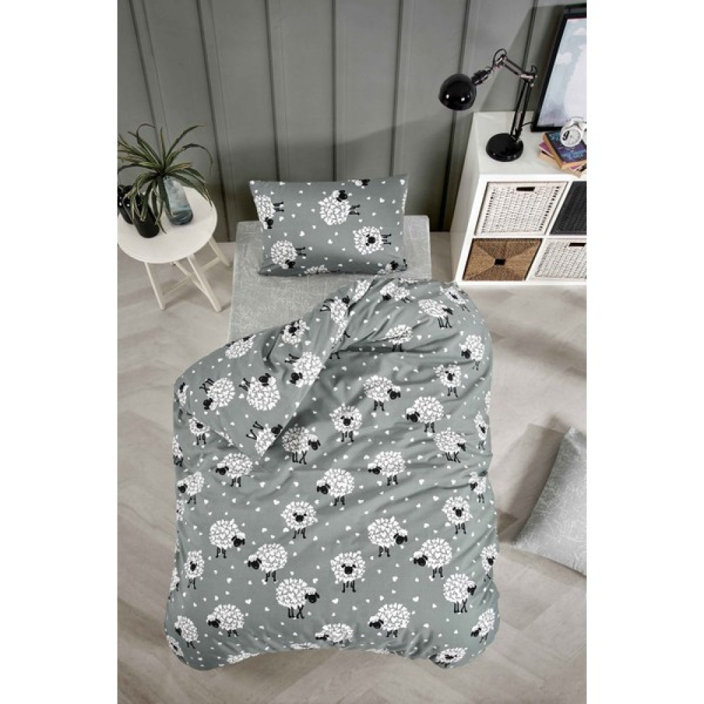 Tabu Home Kuzulu Tek Kişilik Nevresim Seti - Gri - Beyaz - 160 x 220 cm Nevresim Takımı Fiyatı