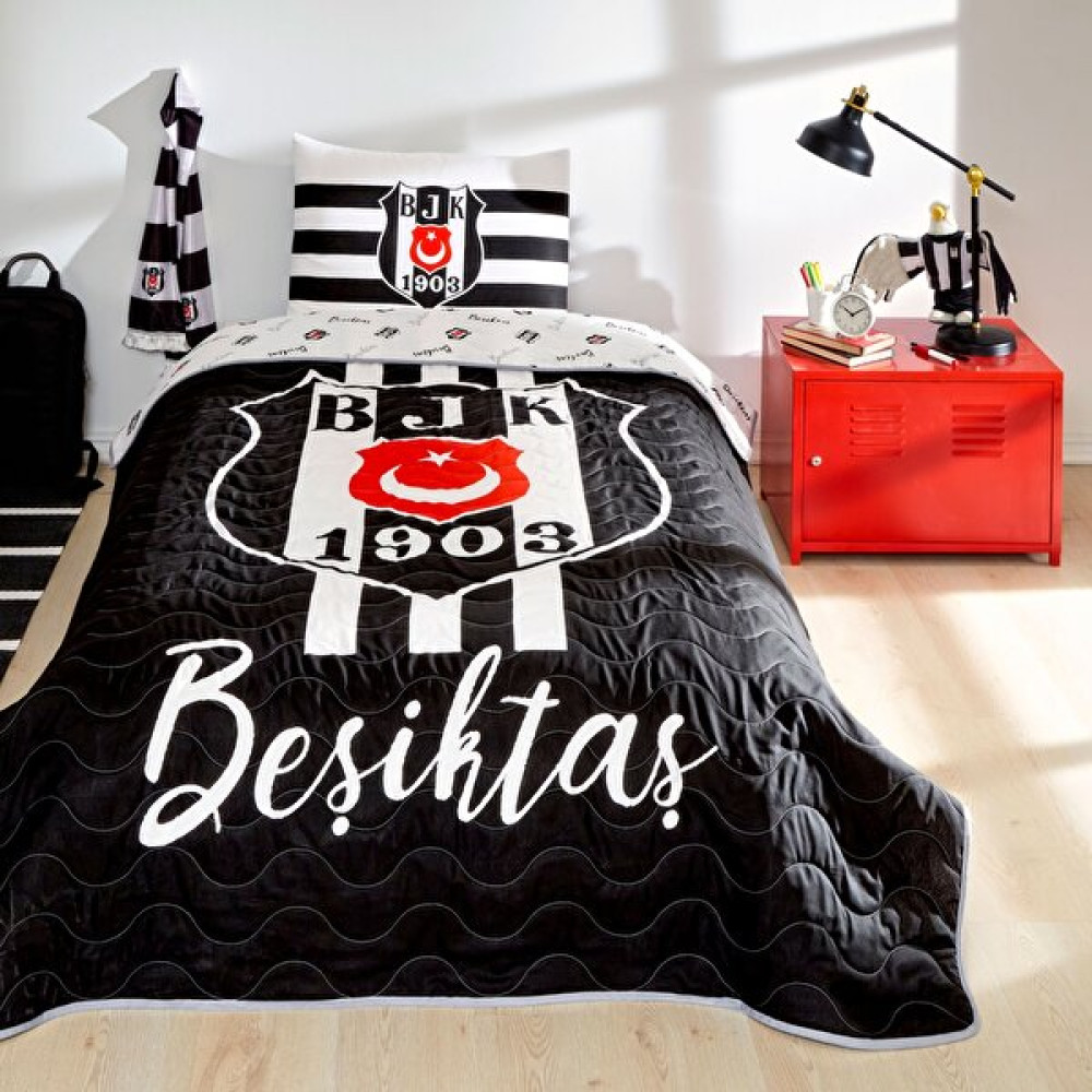 Taç Beşiktaş Stripe Tek Kişilik Yatak Örtüsü Seti Beşiktaş Lisans - Siyah - Beyaz - 160 x 230 cm Yatak Örtüsü Fiyatı