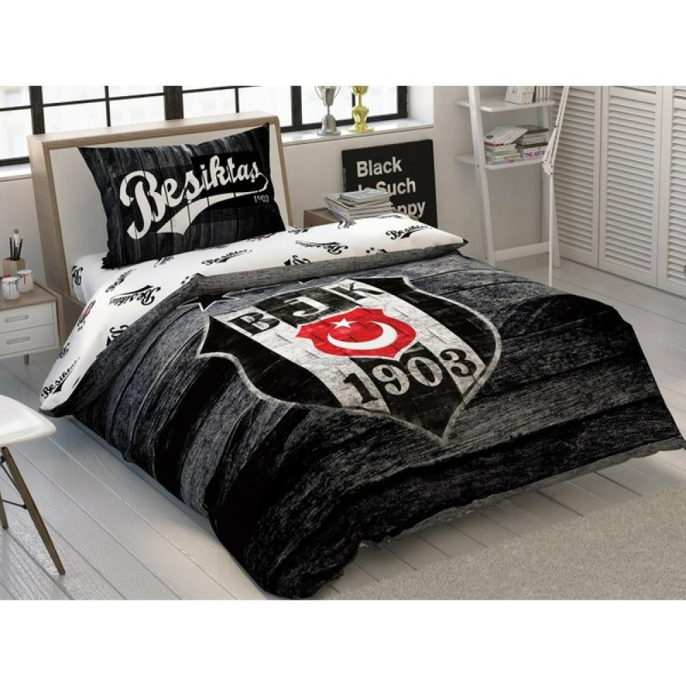 Taç Beşiktaş Wooden Logo Tek Kişilik Nevresim Takımı - Siyah - Beyaz - 100 x 200 cm Bebek Nevresim Takımı Fiyatı