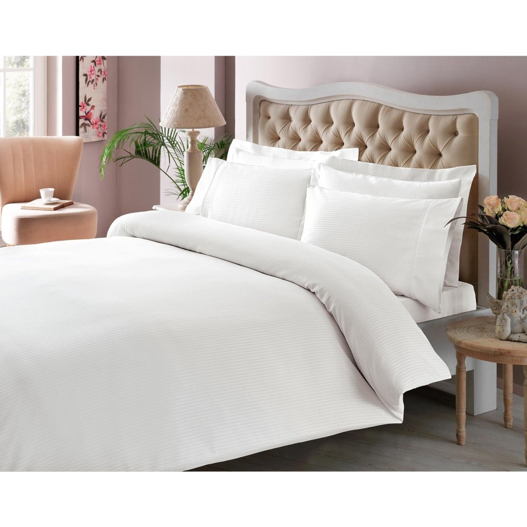 Taç - Beyaz Stripe Pamuk Saten King Size Nevresim Takımı - 220 x 240 cm Nevresim Takımı Fiyatı